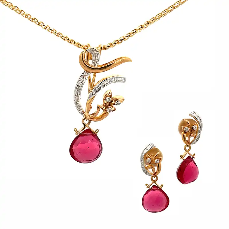 18K Yellow Gold Gemstone Pendant Set